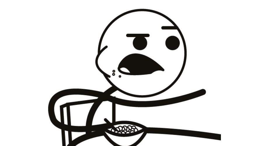Cereal Guy spitting out a mouthful of cereal